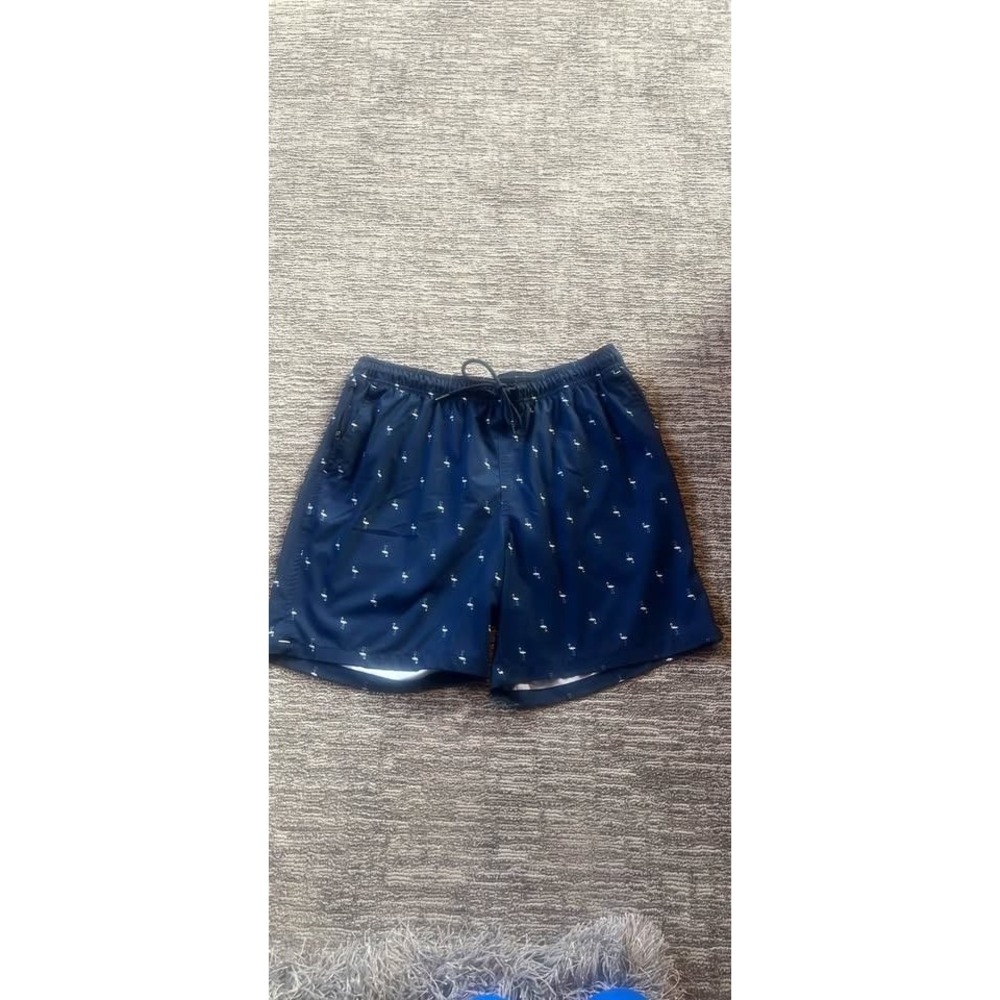 Goodfellow & Co Mens Navy Blue Flamingo Swim Trunks Board Shorts Large (33)